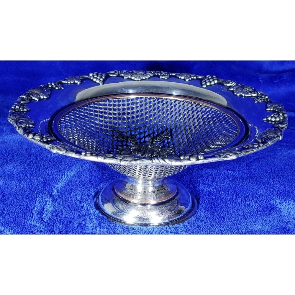 L. B. S. Co. Sheffield Vintage Silver Open Basket Weave Grapevine ~ Beautiful